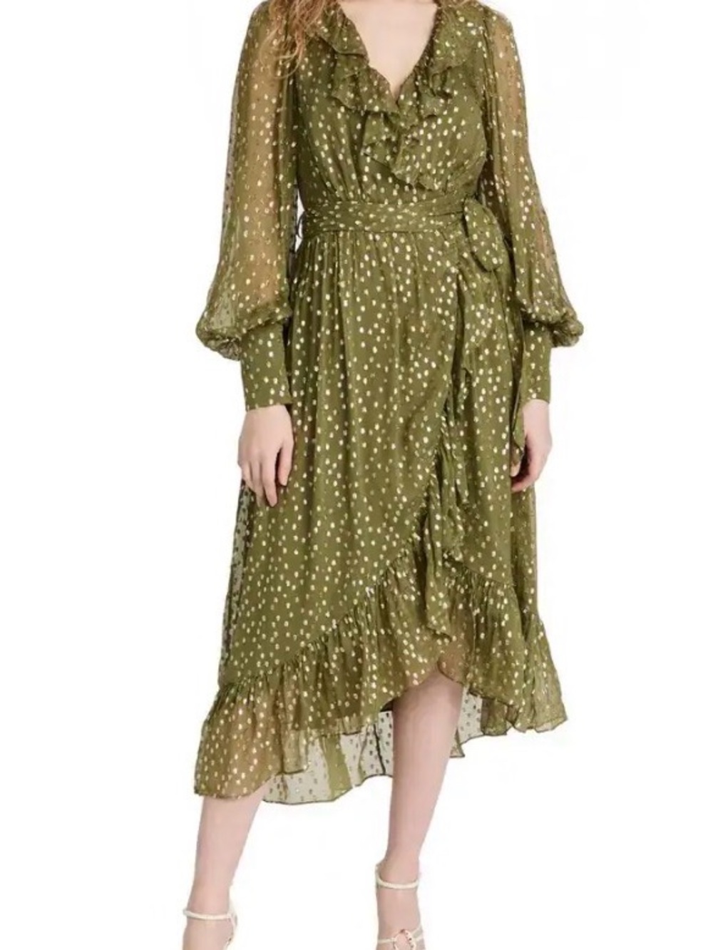 NWT Zimmerman Lurex Wrap Midi Dress Khaki/Green SZ 2P